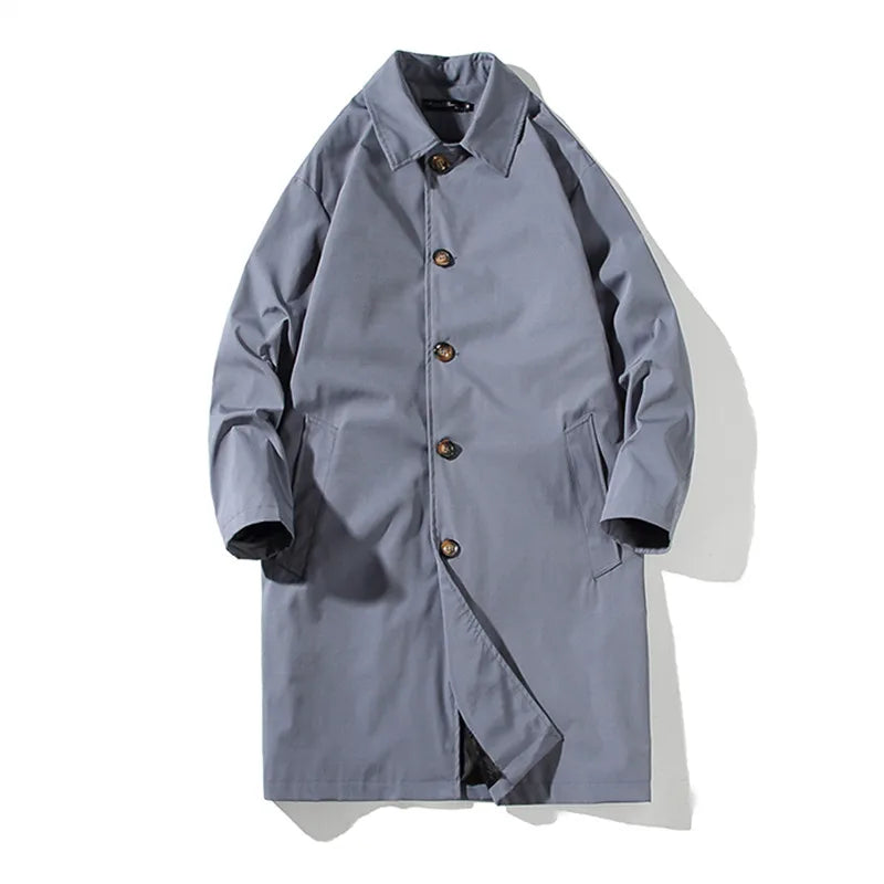 New Spring Autumn Trench Men Fashion Oversized Trench Jakcet Men Casual Windbreaker Mens Medium Length Turn Down Collar Trench