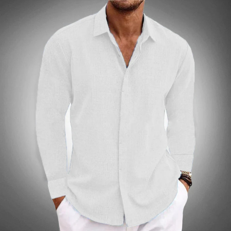 2024 New Men's casual Long sleeve shirt solid color lapel hidden button fashion comfortable high street top