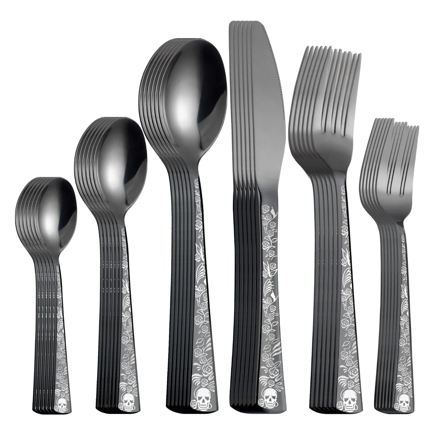4/5/6/24/30/36 Pieces Forks Knives Spoons Dinnerware Tableware Dinner Set Skull Pattern Silver Cutlery for Banquet Restaurant