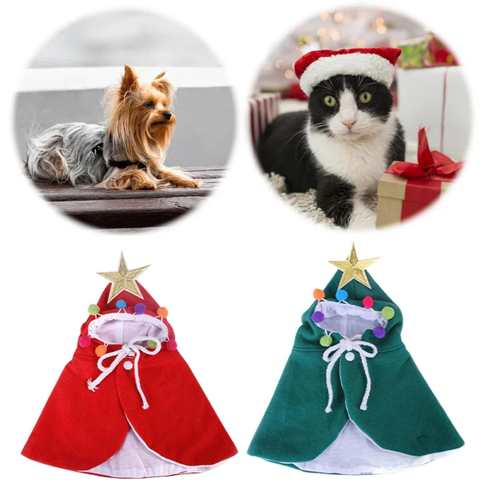 Christmas Cat Cloak Costume Cosplay Party Costume Christmas Tree Cosplay Funny Pet Cape Dress Up Clothes for Cats and Small Dog
