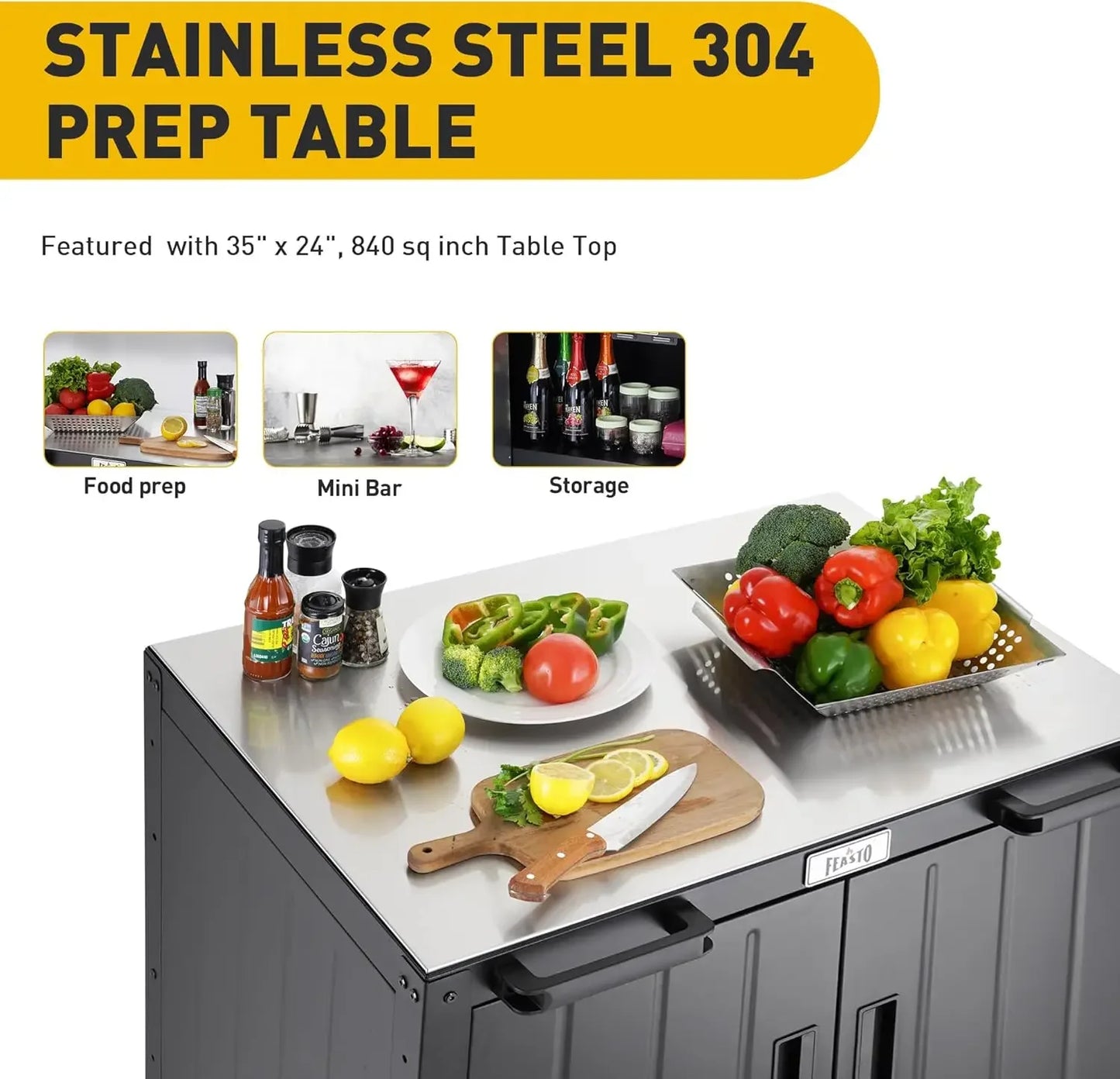 Cart Grill Cart with Storage Cabinet,Modular Outdoor Kitchen Island, Outdoor Grill Station with 304 Stainless Steel Top,Pizza Ov