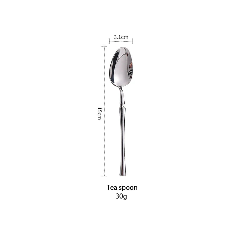 AJOYOUS Cutlery Set Stainless Steel Mirror Flatware Luxury Silverware Set Dessert Fork Tea Spoon Knife Dinnerware Kitchen
