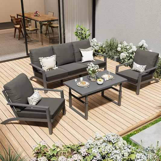 Aluminum Patio Furniture Set Metal Outdoor Furniture Aluminum Patio Set, Modern Patio Furnitures Conversation Sets High Back