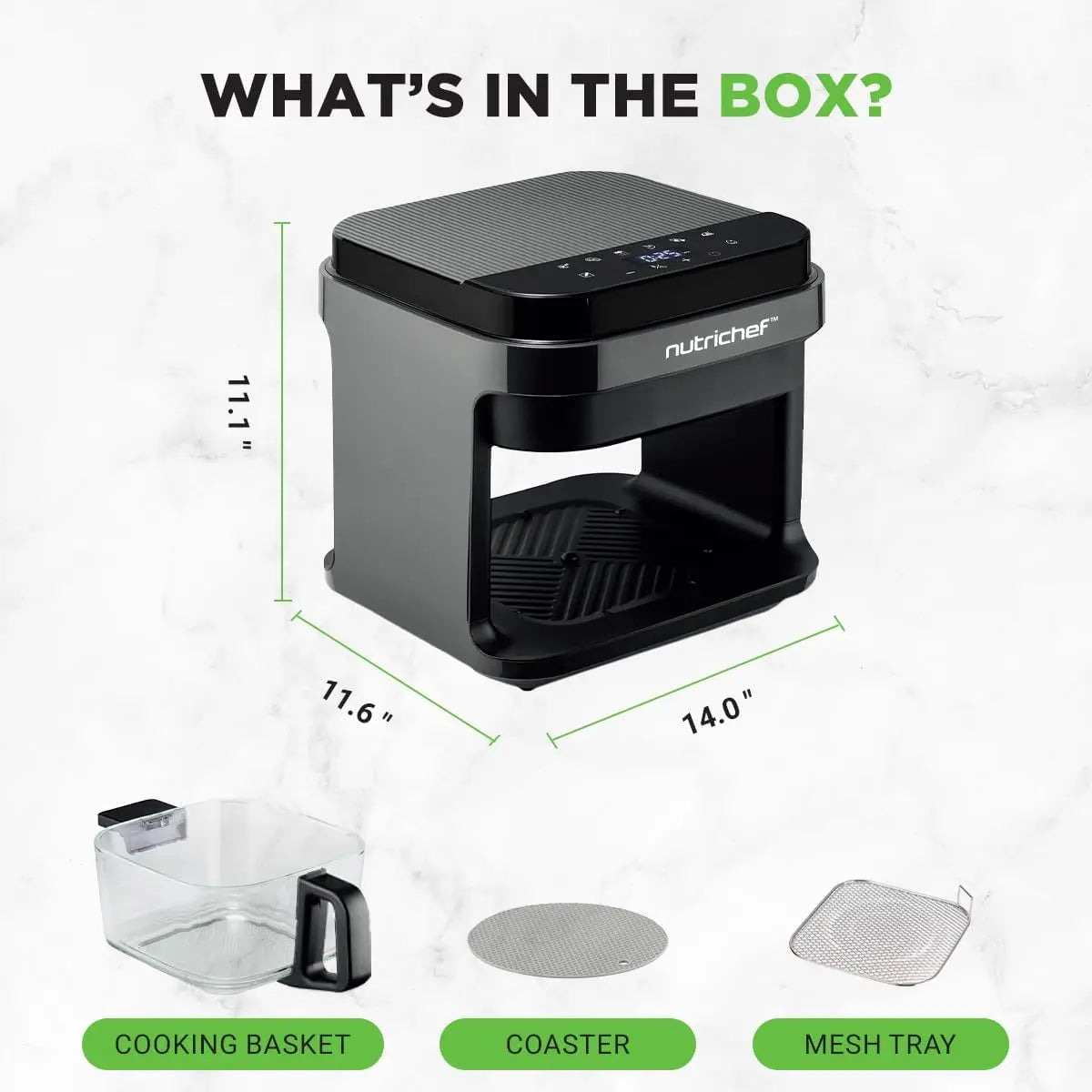5.8 Quart Air Fryer 8-1 Preset Cook Modes Transparent Fry Bowl for Best Cooking Results Cook Shrimp, Steak, Fries, Wings