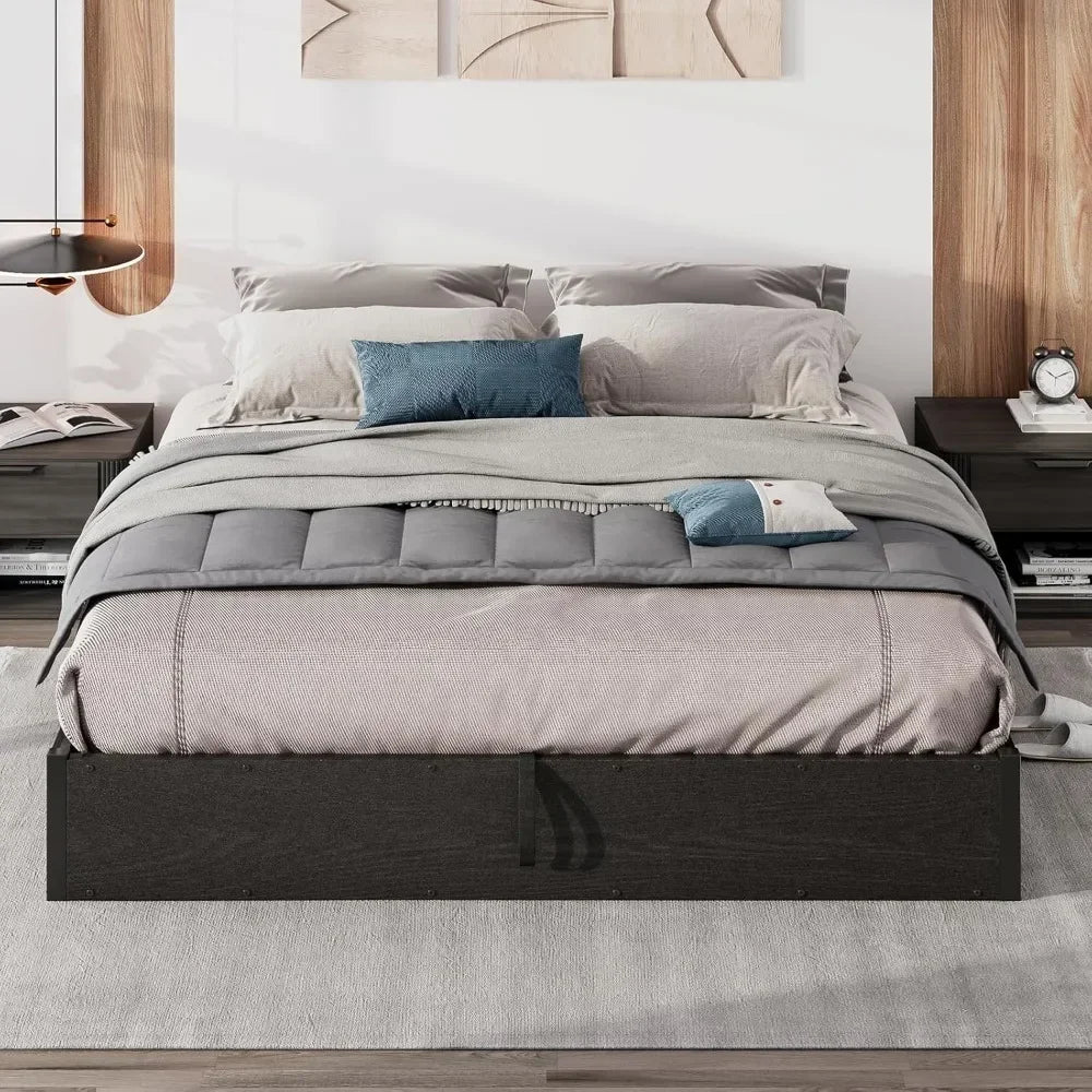 Bed Frame Queen Size Lift Up Storage Platform , Metal Bed Frame Wooden Slats Support, No Box Spring Needed, Large Storage Space