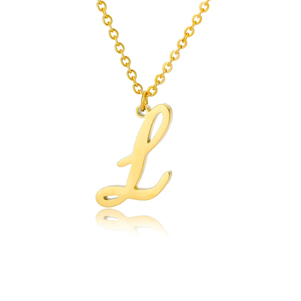 Gold Color Alphabet Letter Pendants Necklace For Women Stainless Steel Initial Letter Jewelry Initial Chain Choker Collares Femm