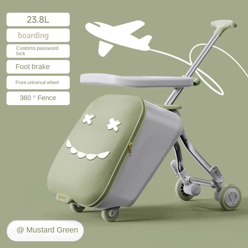 New Children's Luggage Can Sit Ride on Trolley Luggage Foldable Suitcase Brake Wheels Baby Suitcase Trip Cabin Carry-Ons