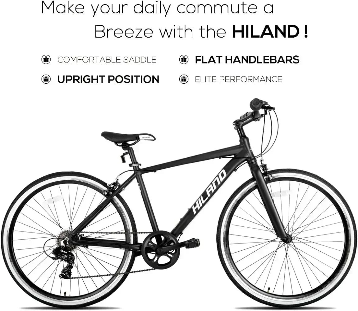 Mens and Womens Hybrid Bike Step-Over or Step-Through Frame 700C Wheels Urban Commuter Bike, 7 Speeds Road Bicycle for Adult