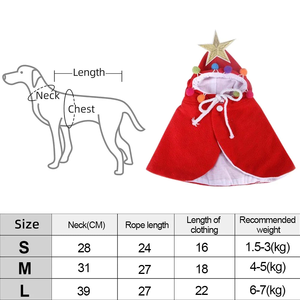 Christmas Cat Cloak Costume Cosplay Party Costume Christmas Tree Cosplay Funny Pet Cape Dress Up Clothes for Cats and Small Dog