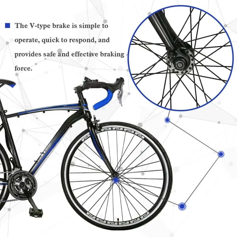 21 Speed Road Bike with Light Aluminum Alloy Frame, 700C Wheelwith Dual Disc/V Brakes, Adult Faster Racing Road Bike
