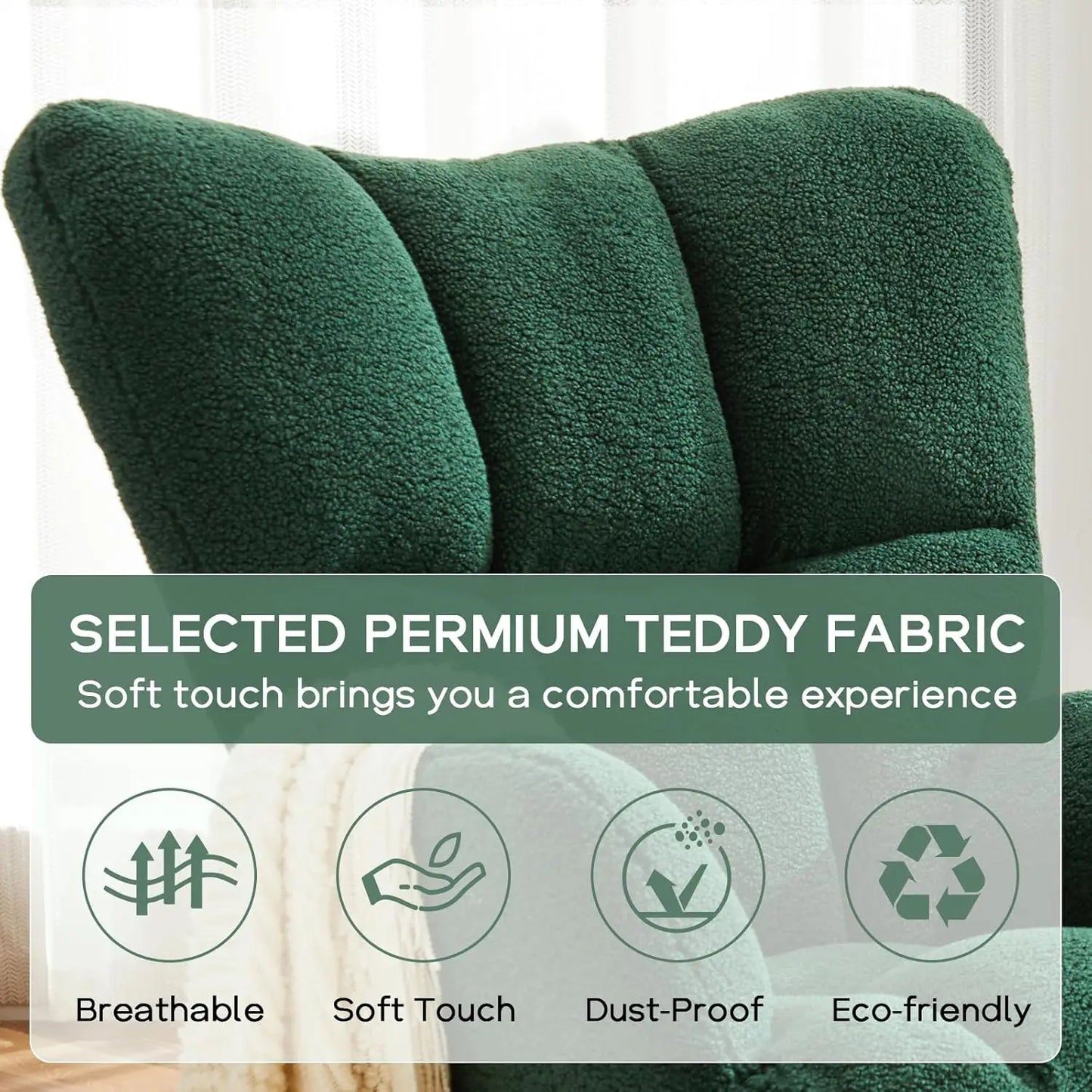 Modern Nursery Rocking Chair, Upholstered Glider Chair with High Backrest, Rocker Accent Armchair with Solid Wood Legs