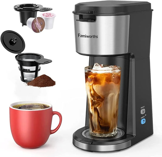 Iced Coffee Maker, Hot & Cold Coffee Maker Single Serve for K Cup / Ground, w/ Descaling Reminder & Self Cleaning | USA | NEW