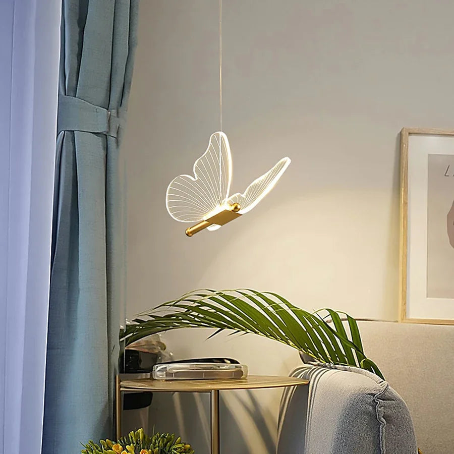 Butterfly LED Bedside Chandelier with Adjustable Length Modern and Minimalist Style Bedroom Lighting Restaurant Lighting 3000K