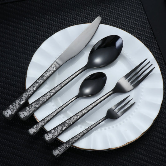 4/5/6/24/30/36 Pieces Forks Knives Spoons Dinnerware Tableware Dinner Set Skull Pattern Silver Cutlery for Banquet Restaurant