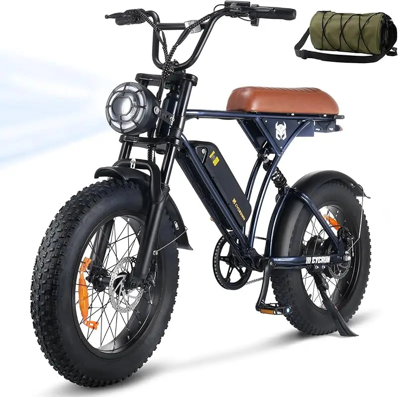 ACycRun Electric Bike 750W Motor with 374.4WH Battery, 20MPH 55Miles Moped Style Ebike for Adults, 20" Fat Tire Co