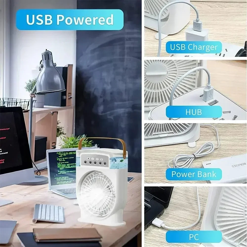 3 In 1 Portable Fan Air Conditioner Humidifier Cooling USB Fan Air Cooler LED Night Light Water Mist Humidification Fans