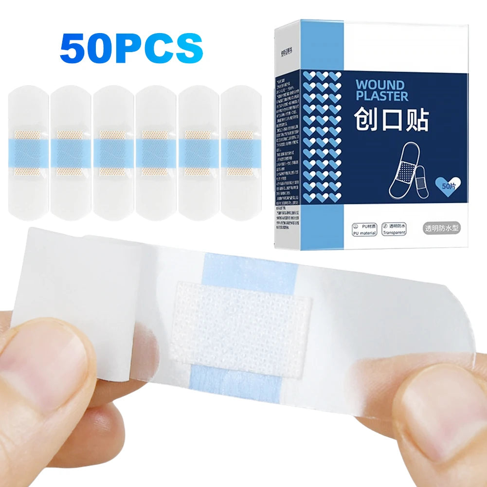 50/120Pcs Transparent Band Aid PU Transparent Waterproof Band Aid Invisible Waterproof Adhesive Bandages First Aid Emergency Kit