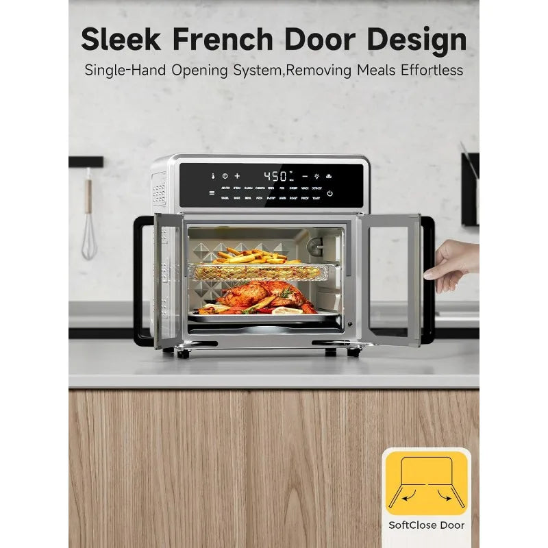 Air Fryer 15.8 Qt,French Door Toaster Oven Combo Compact Countertop Design 1 Light, Easy Clean, Simple Panel,Multi Cooking