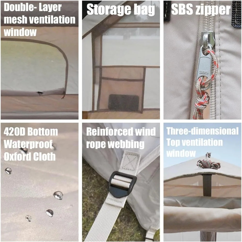 Inflatable tent with pumps, easy-to-pitch large outdoor tent, cabin tents with double mesh windows and convective double doors