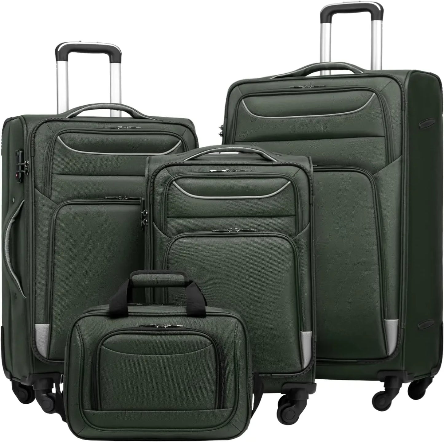Luggage 4 Piece Set Suitcase Spinner TSA Lock Softshell lightweight (blue+sliver)