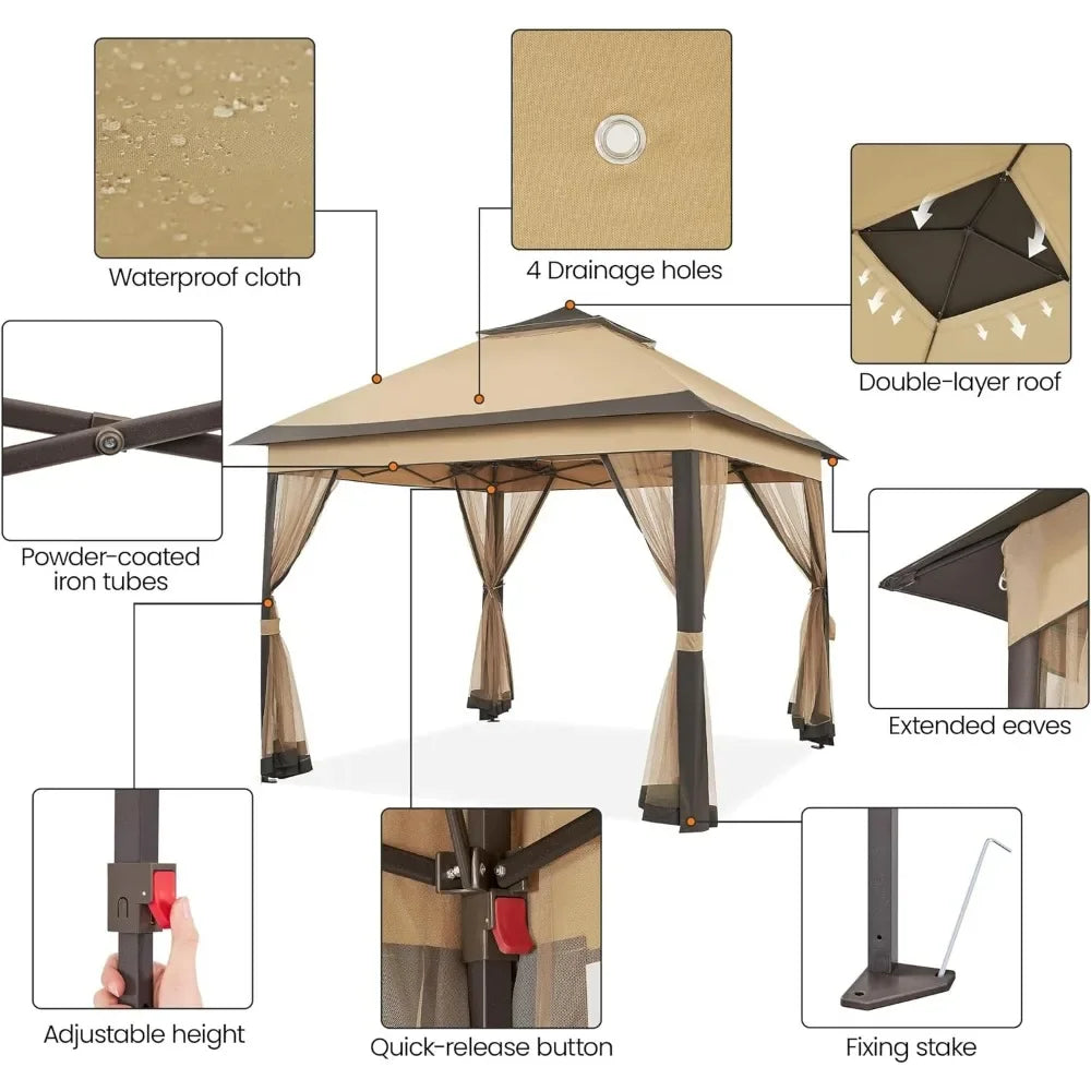 gazebos for outdoor 11x11 Pop Up  OutdoorCanopy Shelter, Gazebo Sun Shade Canopy Tent with 4 Sandbags,2 Tiers Roof,outdoor decor