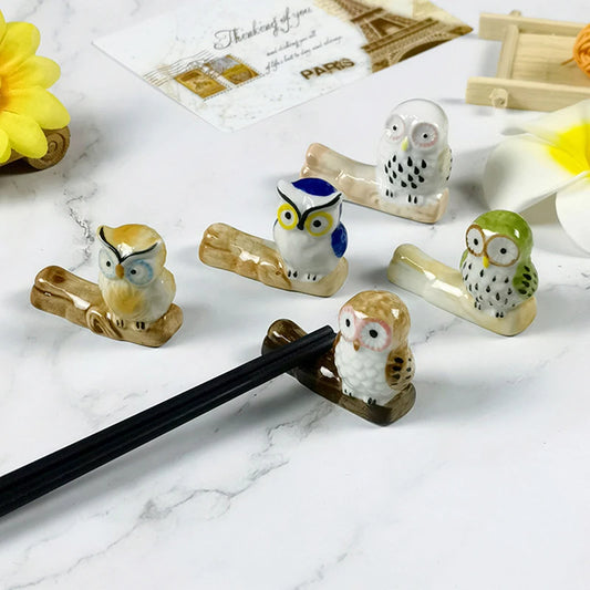 Cute Owl Ceramic Rack Chopsticks Stand Rest Knife Fork Holder Chinese Style Cutlery Chopstick Rest Kitchen Tools For Home Use