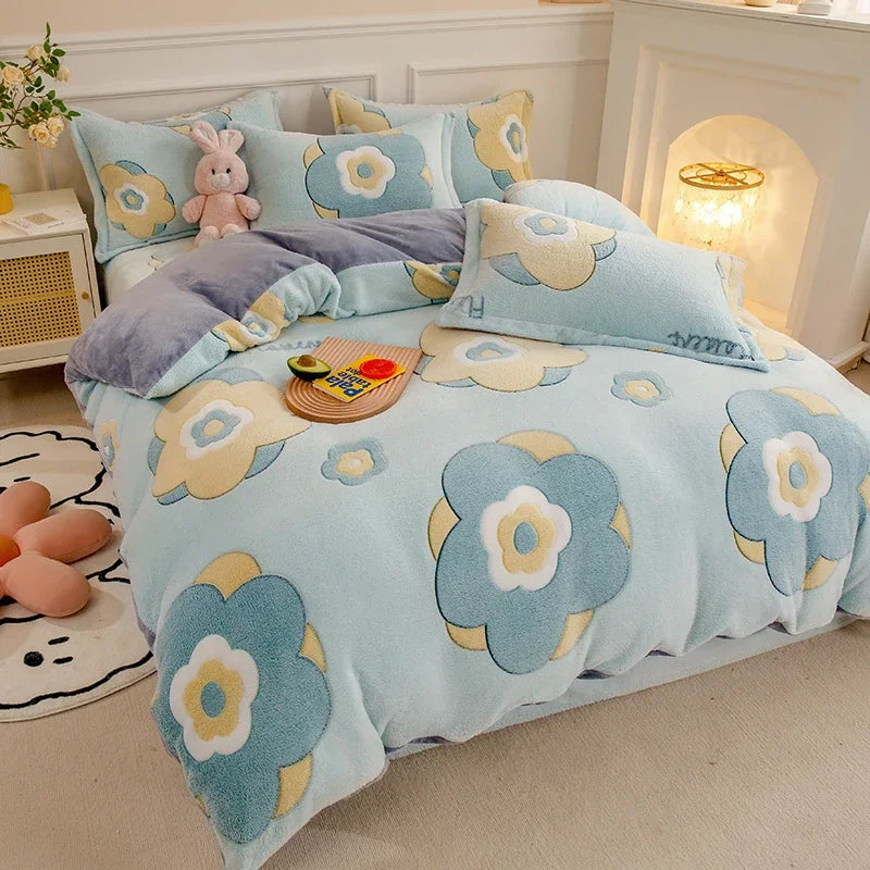 Thick Fleece Warm Flannel Coral Winter Duvet Cover Double Sided Velvet Bedding Set Single Double Queen King Size Quilt cover