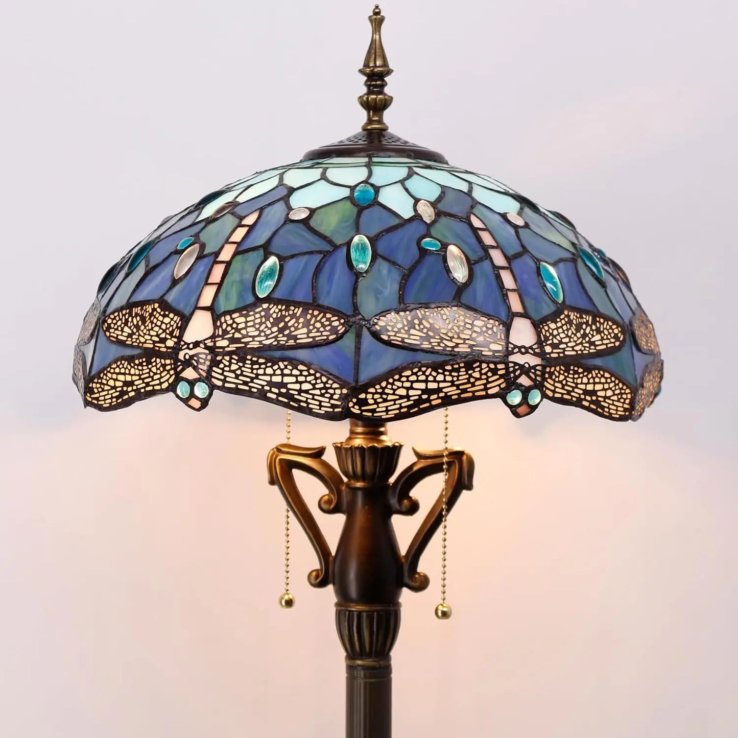 Tiffany Floor Lamp Blue Dragonfly Stained Glass Standing Reading Light 16X16X64 Inches Antique Pole Corner Lamp Decor Bedroom