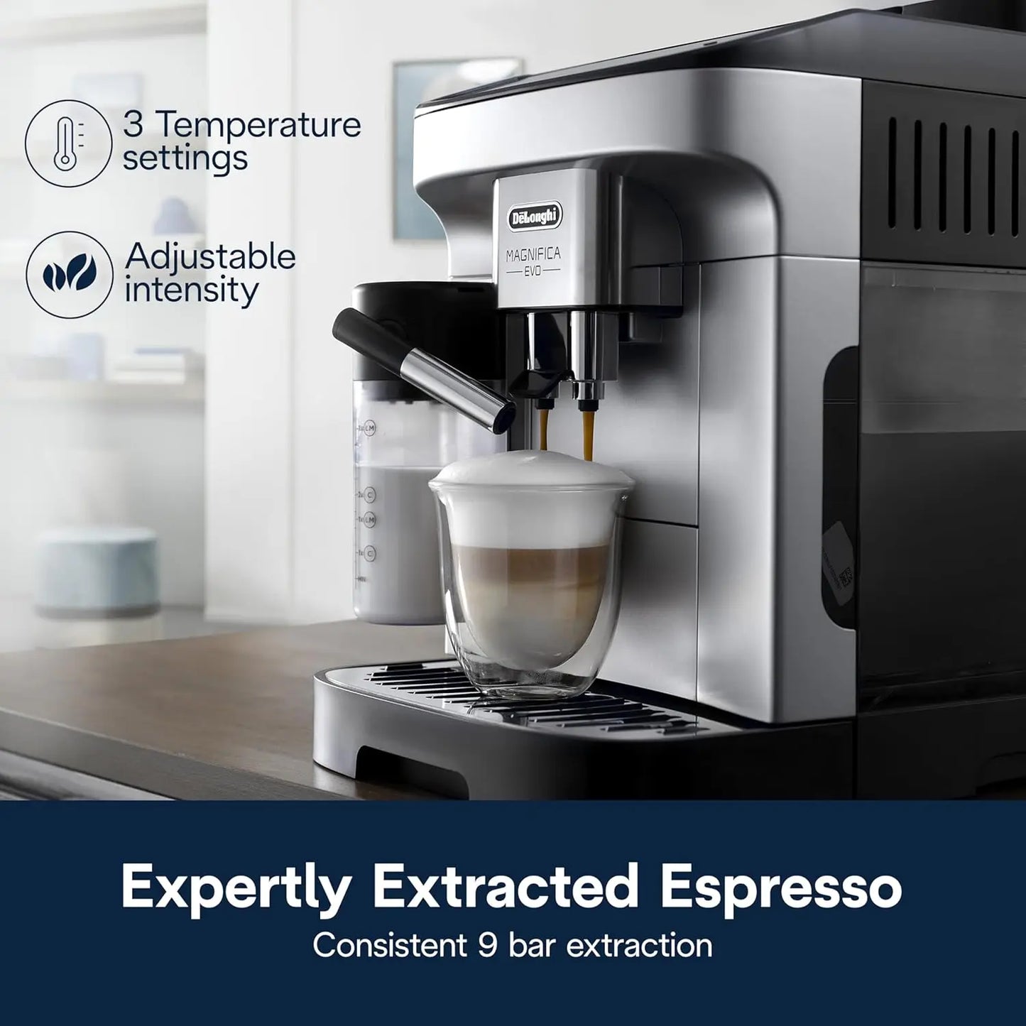 Magnifica Evo Automatic Espresso & Coffee Machine with Automatic Milk Frother for Latte,Cappuccino, Iced Coffee,Built-in Grinder