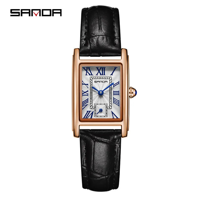 Sanda 1116 New Fashion 2025 Elegant Design Rectangle Dial Water Resistant Quartz Movement Business Women Analog Wrist Watch