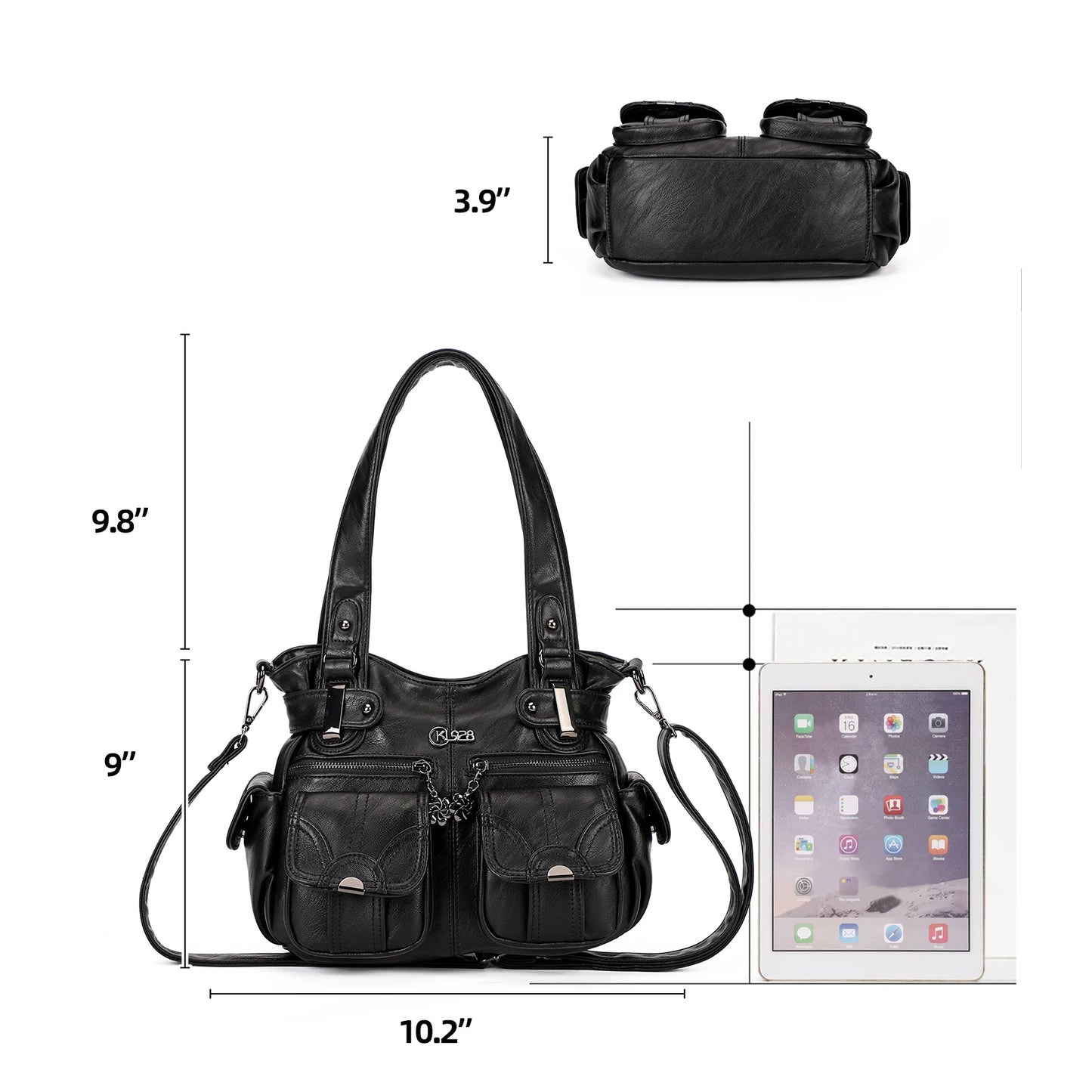 KL928 Purses for Women Small Hobo Shoulder Bags Soft Vegan Leather Handbags Multi Pockets Tote Bag