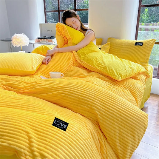 Winter Thick Velvet Duvet Cover Warmth Solid Color Bedding Set Double Quilt Cover Twin Queen King Comforter Cover 220*240cm