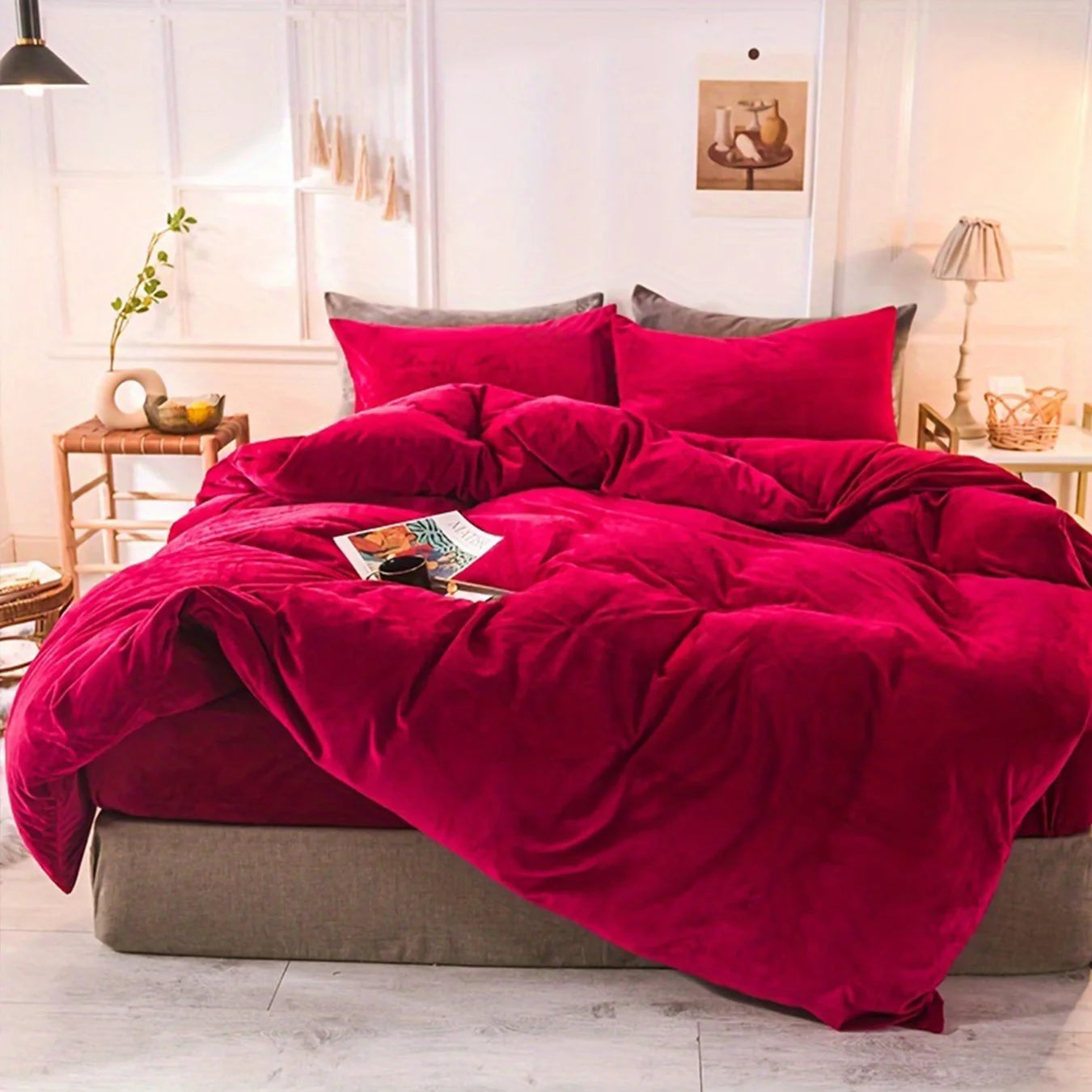 3pcs Velvet Duvet Cover Set - Soft, Warm, Skin-Friendly Solid Color Autumn and Winter Bedding for Bedroom, Guest Room with 1 Duv