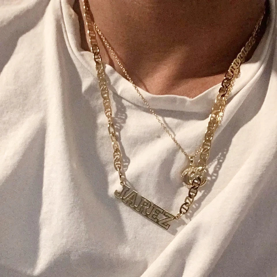 Stainless Steel Gold Choker Custom Name Necklace Personalized Flat Chain Nameplate Necklace for Women Men Jewelry Gifts