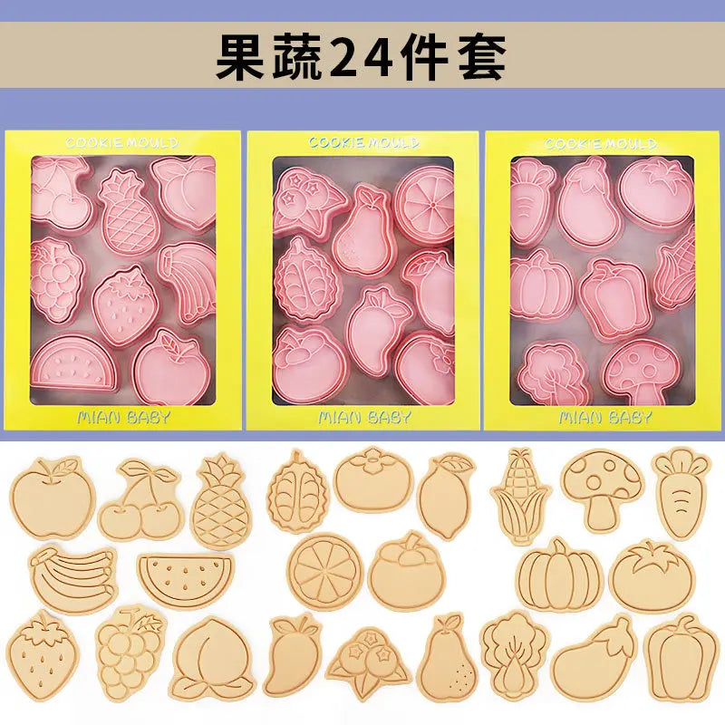 24Pcs Sanrio Hello Kitty Cartoon Cookie Mold 3D Pressable Stamp Kitchen Baking Pastry Bakeware New Year Christmas Decoration