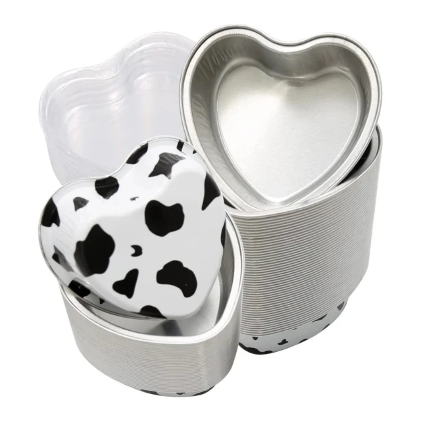 Disposable Mini Heart Shaped Aluminum Foil Cake Pan with Lids - 20 Pcs 100 ML/ 3.4 Ounce Cupcake Cup for Flan Baking