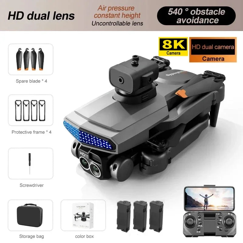 New D6 8K Drone Professional HD Dual Camera Optical Flow Localization Obstacle Avoidance WIFI FPV RC Foldable Quadcopter Toys