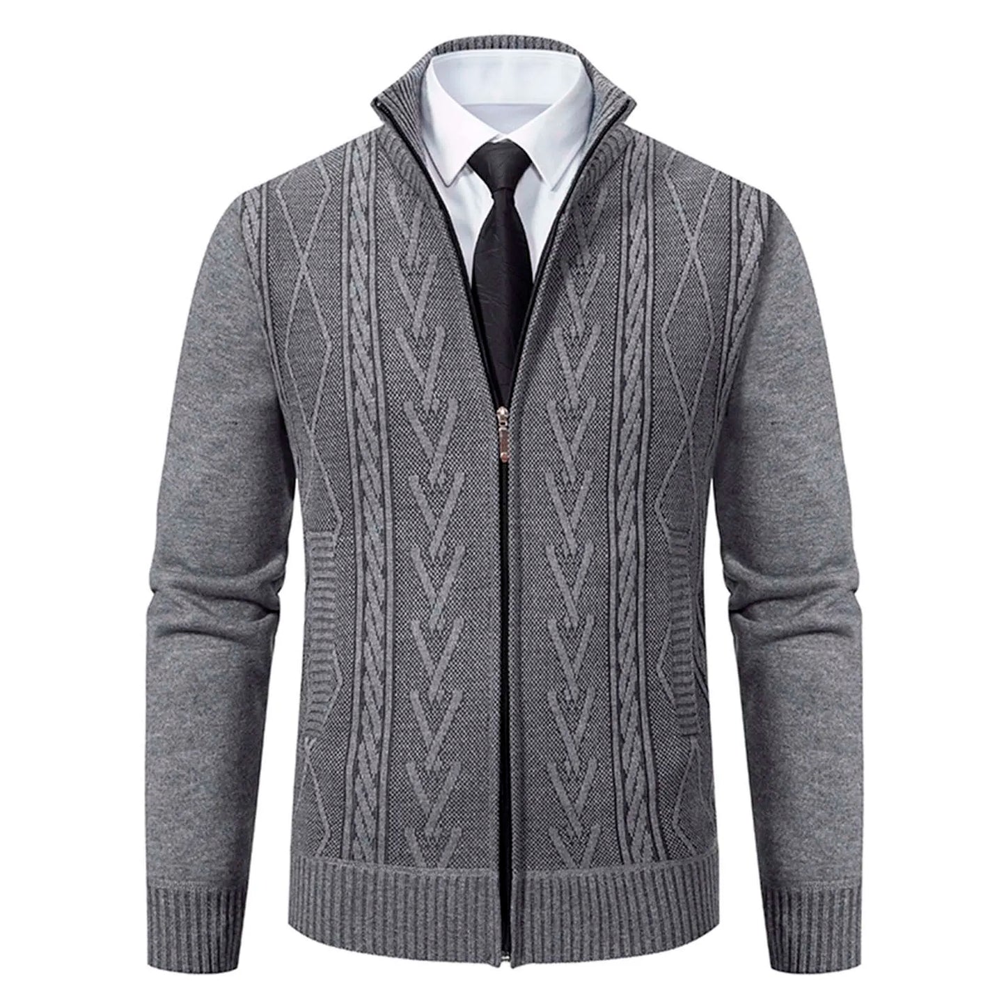 Printing Mens' Sweater Stand Collar Long-Sleeve Sweater Fall Winter Slim Fit Cardigan For Man Pocket Zipper Casual Coats