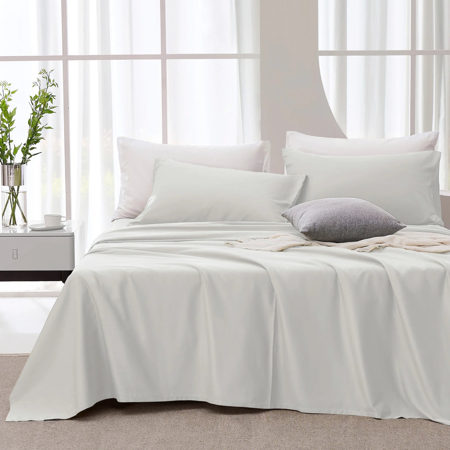 JELLYMONI Lyocell Cotton Sheet Set - 4 Pieces Ultra Soft Bed Sheets, Breathable and Moisture-Wicking Eucalyptus Bedding Set with