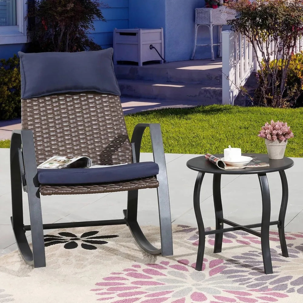 Patio Furniture Set 3 Pieces Outdoor Furniture Cushioned Rocking Chairs with Side Table Pillow All Weather Frame