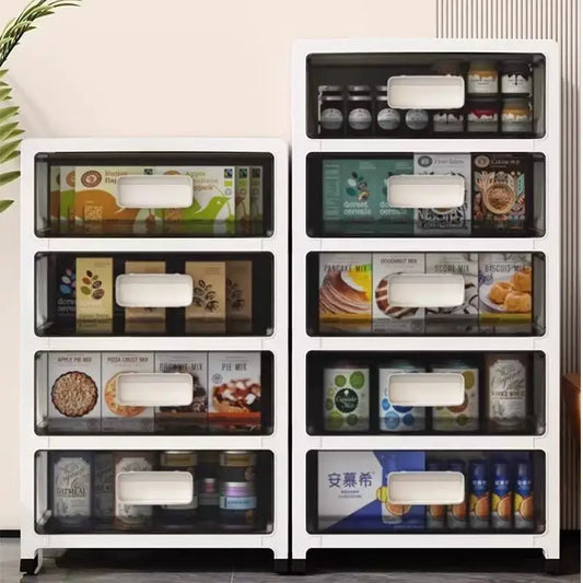 3-6 Tier Storage Cabinet,Large Capacity & Space-Saving Organizer,Transparent Black for Living Room/Bedroom/Study