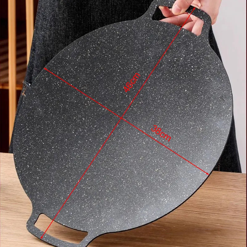 Korean BBQ Grill Pan Smokeless Round Griddle Pan Barbecue Plate Indoor Outdoor Grilling Frying Pan with Heat-resistant Gloves