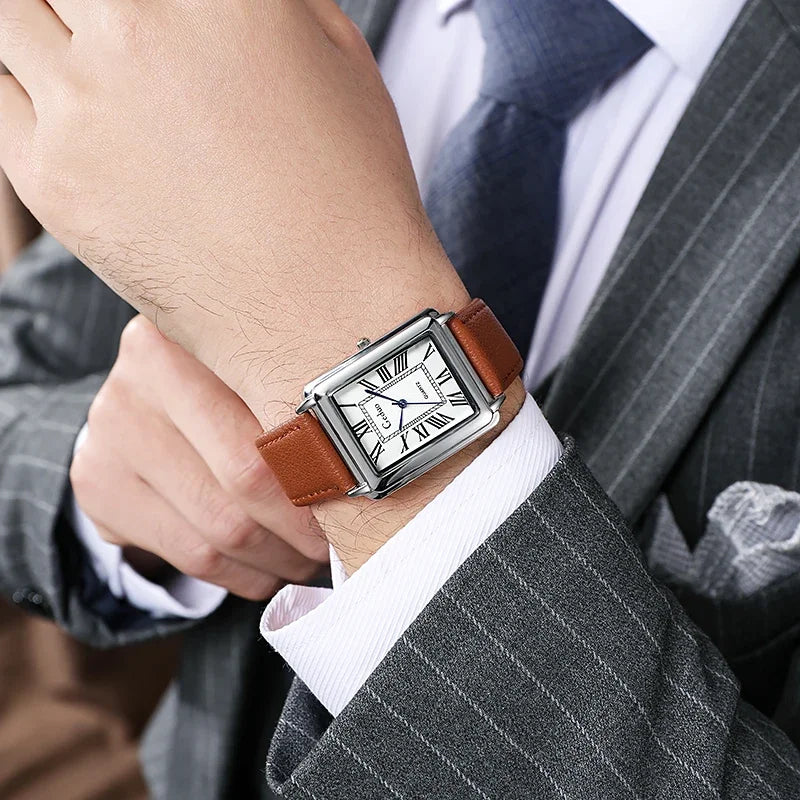 New Fashion Watch Designer Rectangle Dial Quartz Watch for Men Casual Leather Strap Luxury Business Wristwatch Relogio Masculino
