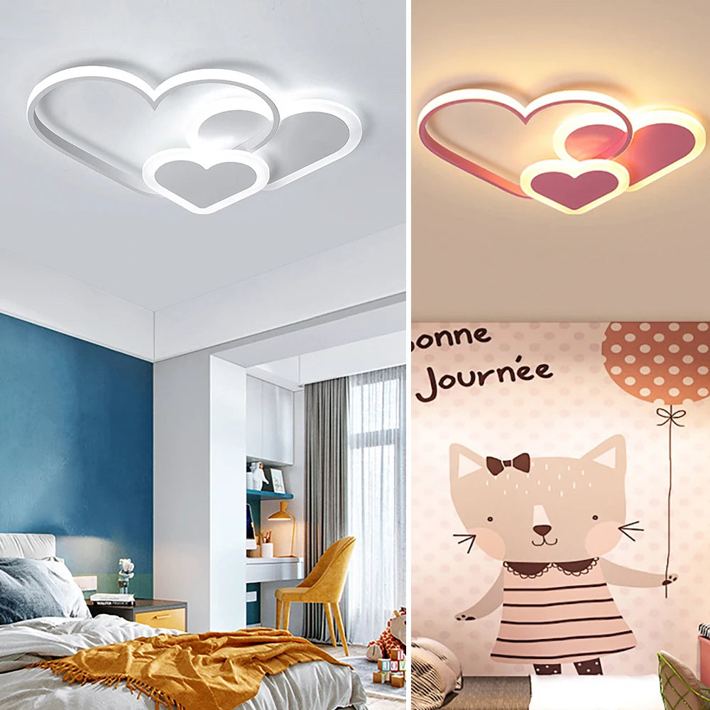 Modern Minimalist LED Ceiling Lighting Heart Shape Children's Room Light Creative Nordic Style Home Decor Lamp White Pink