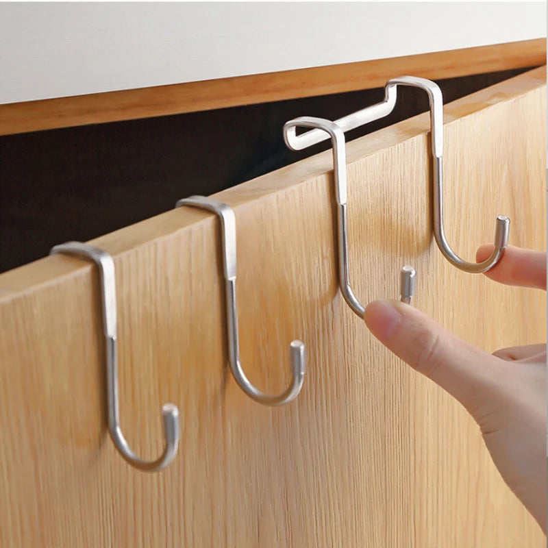 2pcs Stainless Steel Kitchen Bathroom Cabinet Door Coat Towel Rack S-Shape Cabinet Storage Rack Bathrobe Hanger Holder Hooks