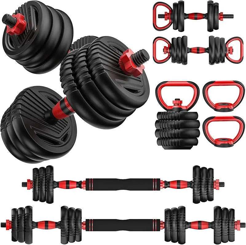 AQAdjustable ,10/25/35/55/70/90lbs Free Weight with Connector,4 in1 Dumbbells Set Used as Barbell,Kettlebells,Push