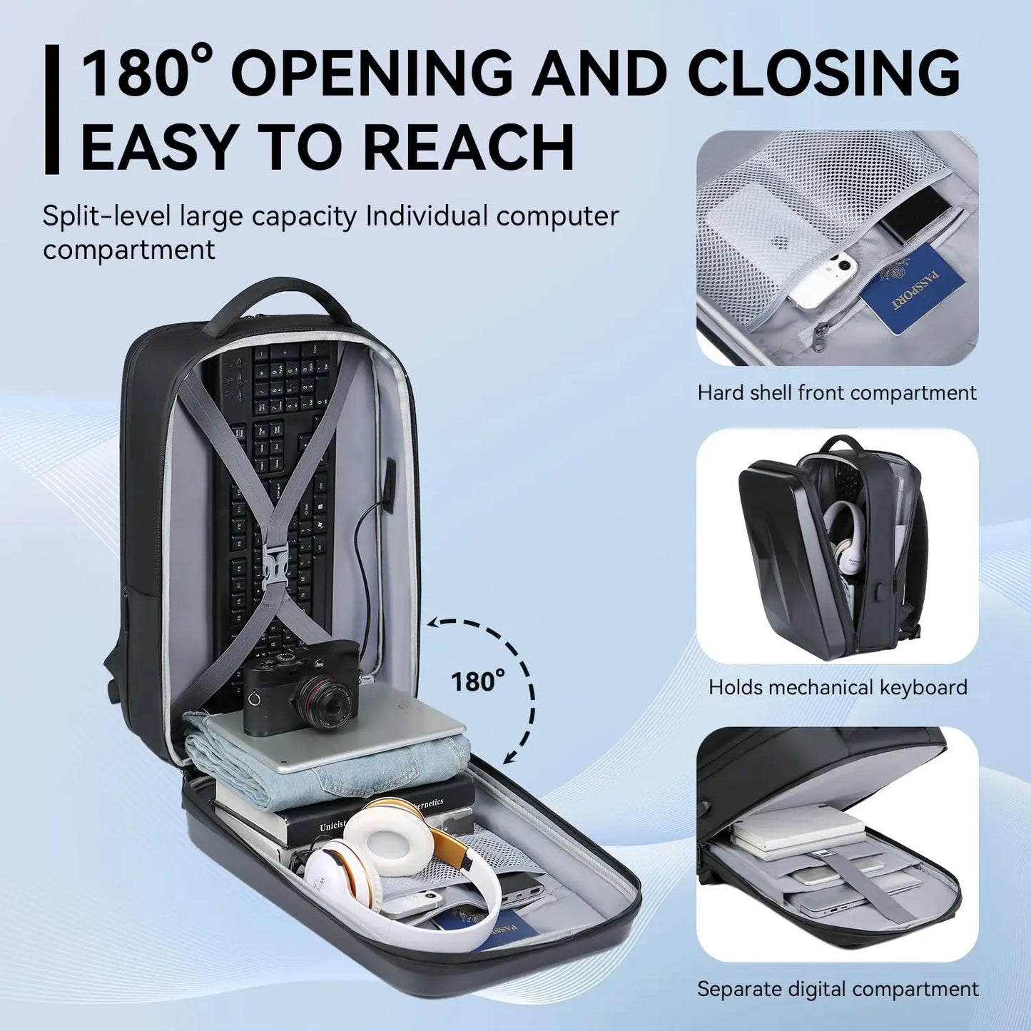 Men's 17.3 Inch Laptop Backpack Waterproof Hard Shell Bag 35L Business Travel Backpack with USB Charging Port mochilas de hombre