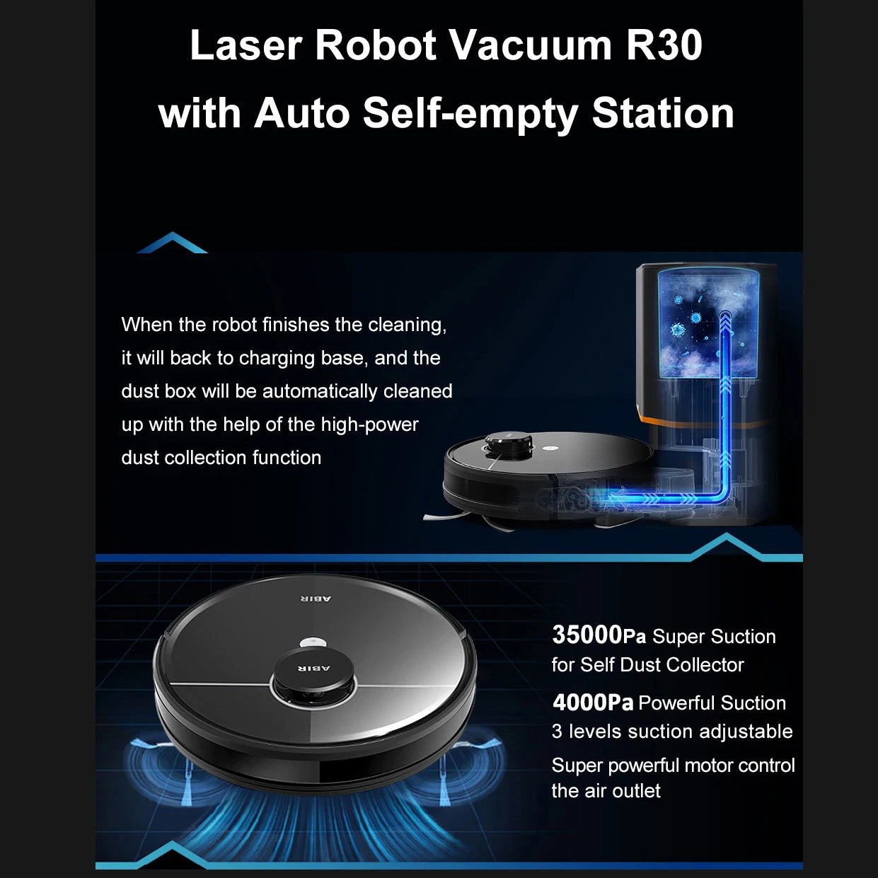 2024 The Latest Robot Vacuum Cleaner With Self-emptying Dustbin Auto Dust Collector ABIR R30 Robotic Vacuumm Cleaner