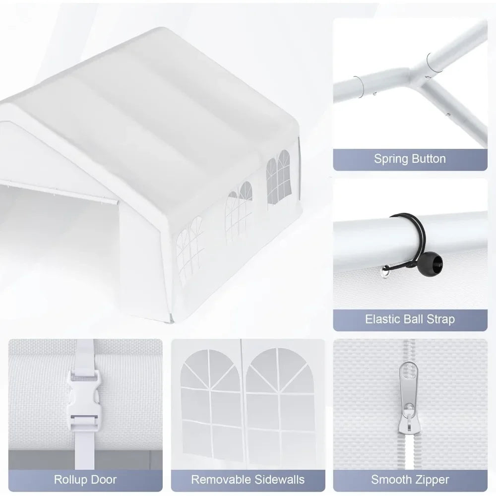 Gazebo Canopy Tent for Parties Heavy Duty 20'x20' Car Tent Metal Carport Portable Garage With Removable Sidewalls White Pergola