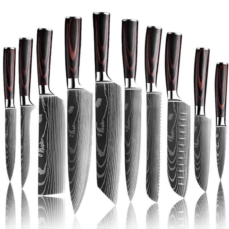 Sharp Japanese Kitchen Knife Set, Chef Knives, Laser Damascus Pattern, Sharp Cleaver, Slicing Utility Knife, Dropshipping